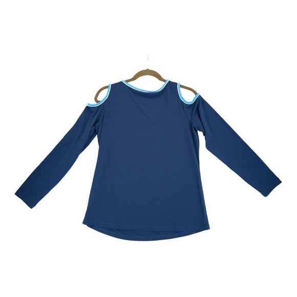 Susan‎ Graver Blue Blouse Women's Cut Out Shoulders Long Sleeve Size Small S - Picture 2 of 4